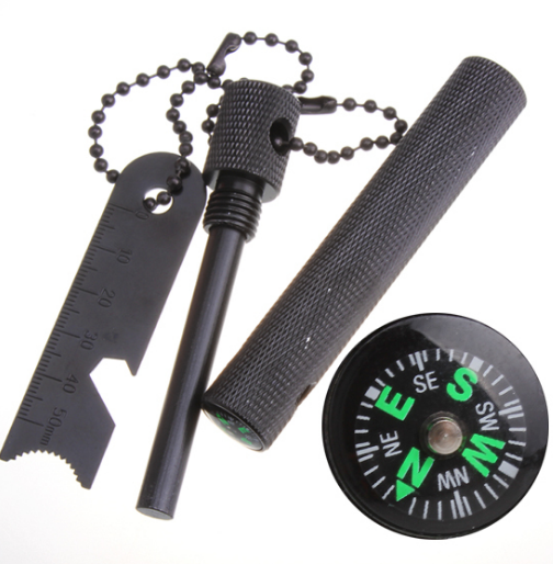 New Whistle Flint Fire Starter Whistle Compass Saw Ruler